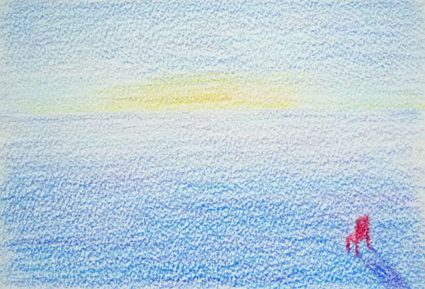 薄明　色鉛筆画